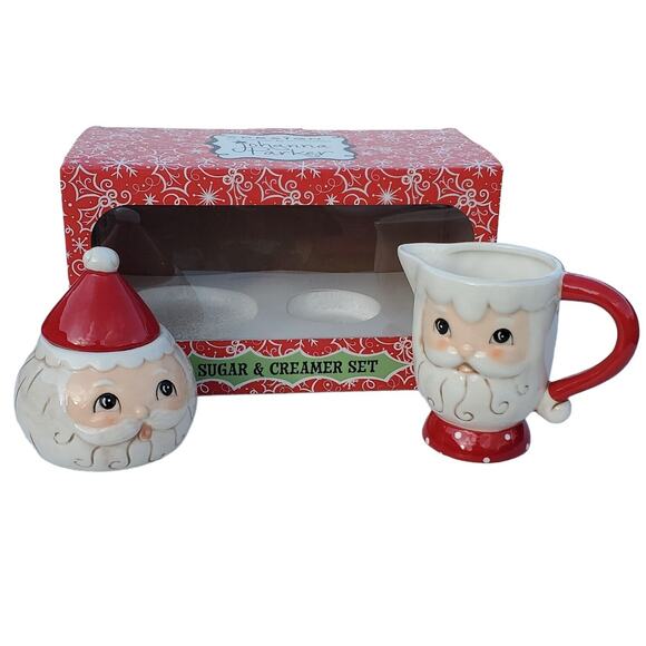 Johanna Parker Transpac Christmas Santa Creamer Sugar Set Retro Nostalgic Gift - Picture 1 of 11